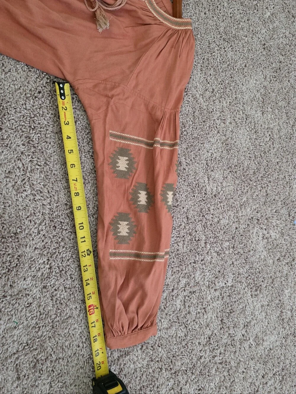 Embroidered Western Chic Longsleeve Blouse Burnt Orange Aztec Boho Esley Womns M